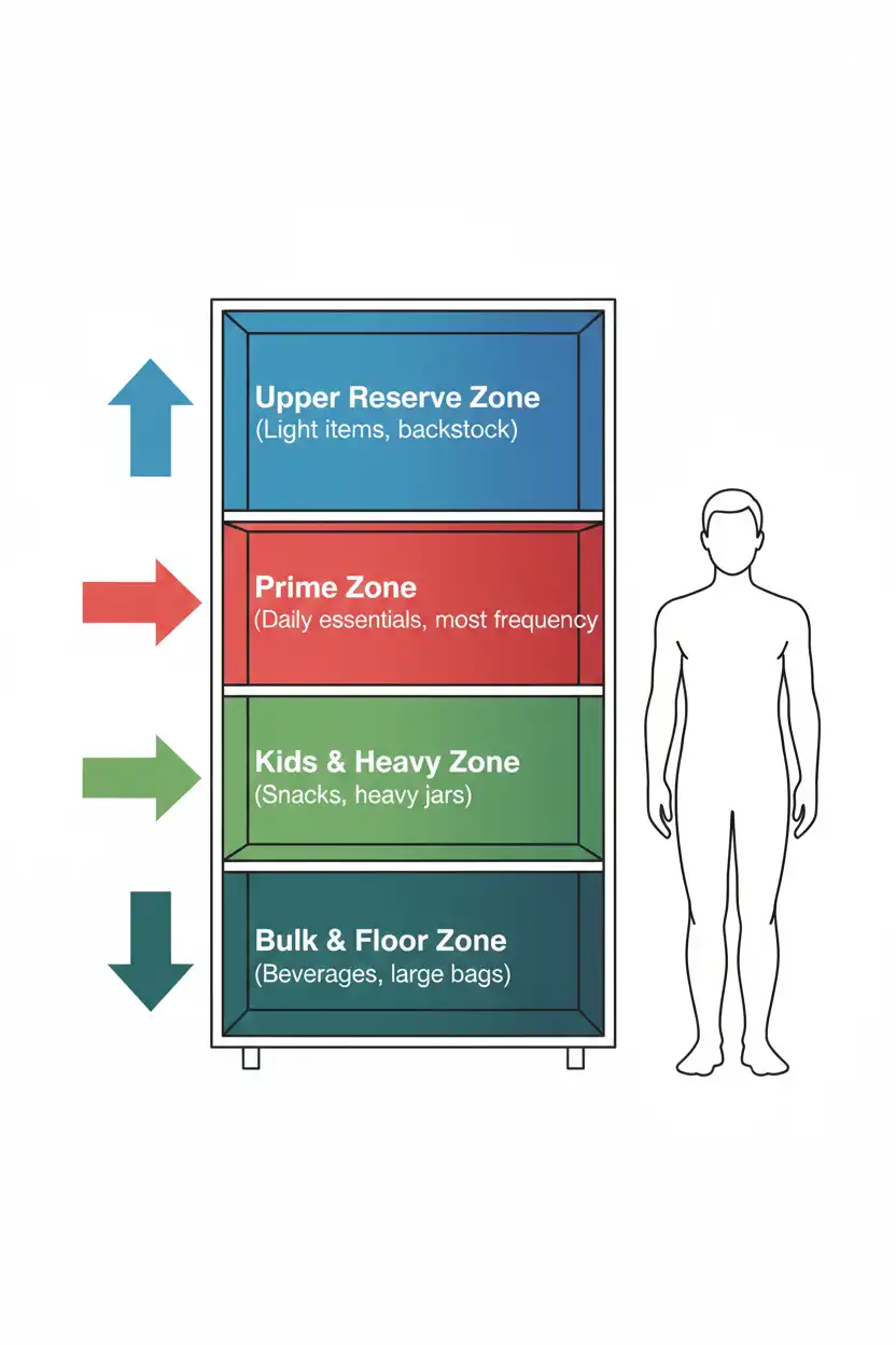 Diagram showing ideal pantry zone height placement