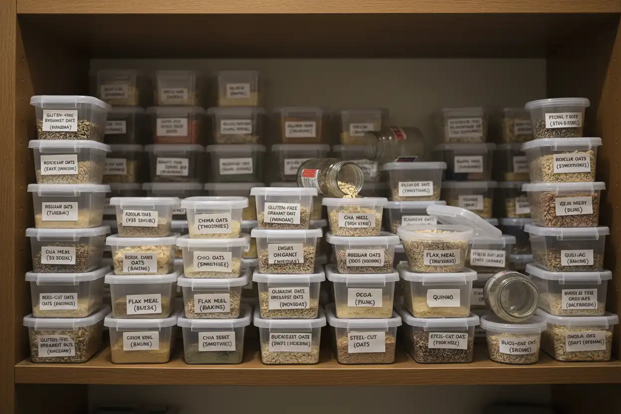 IMAGE Example of over-categorized pantry bins with complex labels