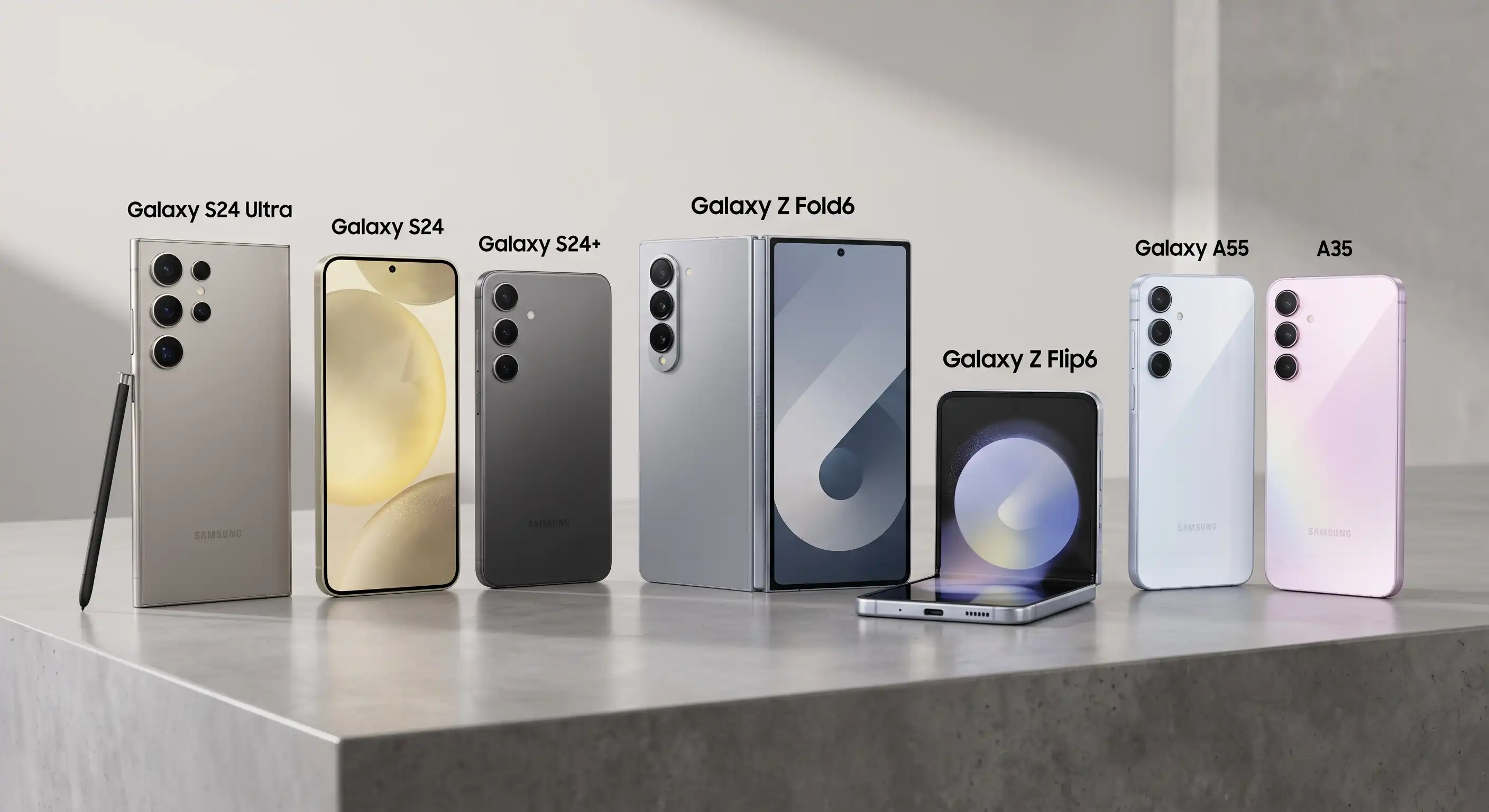 Overview of the modern Samsung Galaxy smartphone lineup side by side