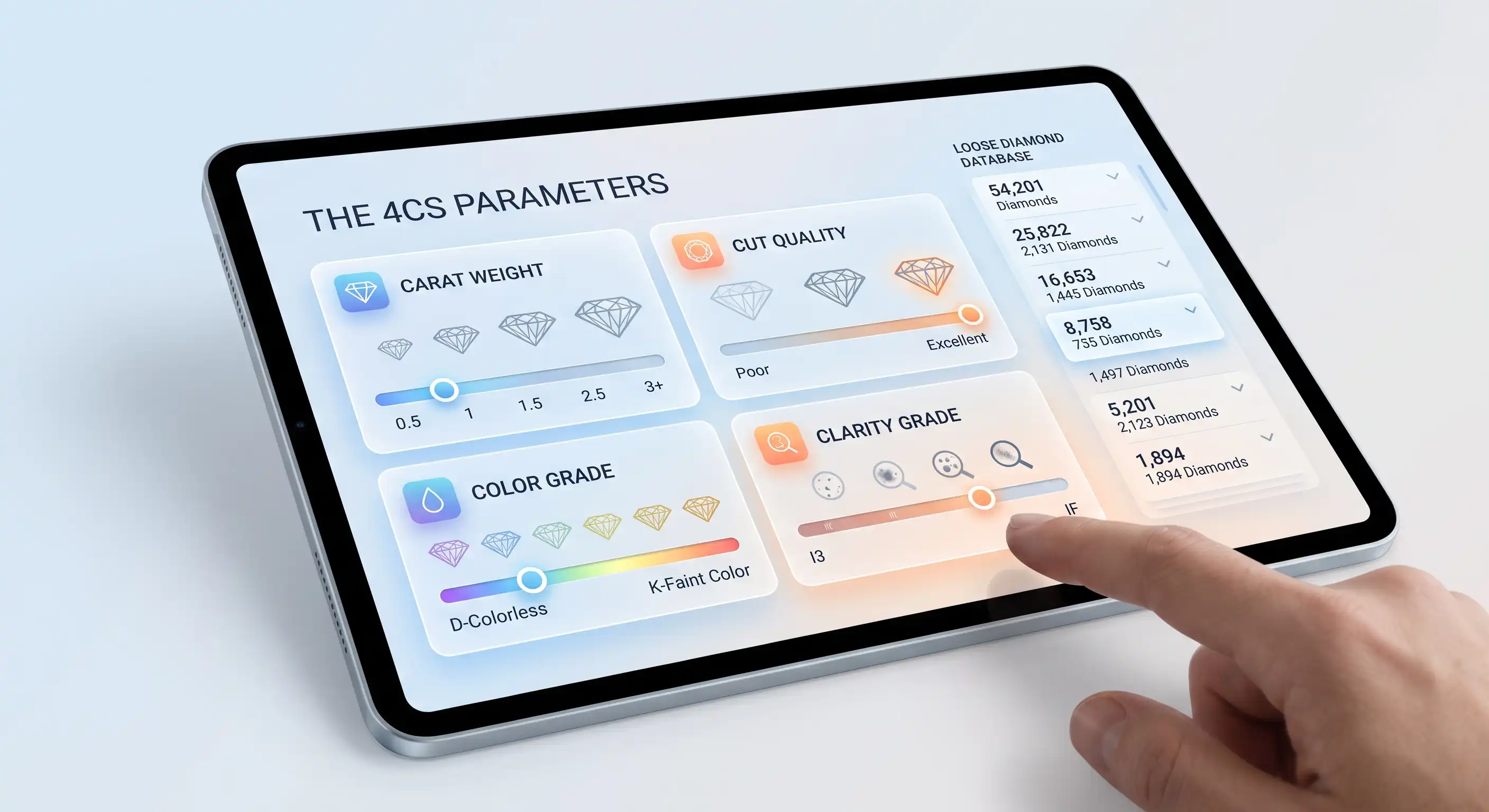 A side-by-side comparison illustrating a digital diamond search screen, an electronic gem tester, and alluvial panning equipment.