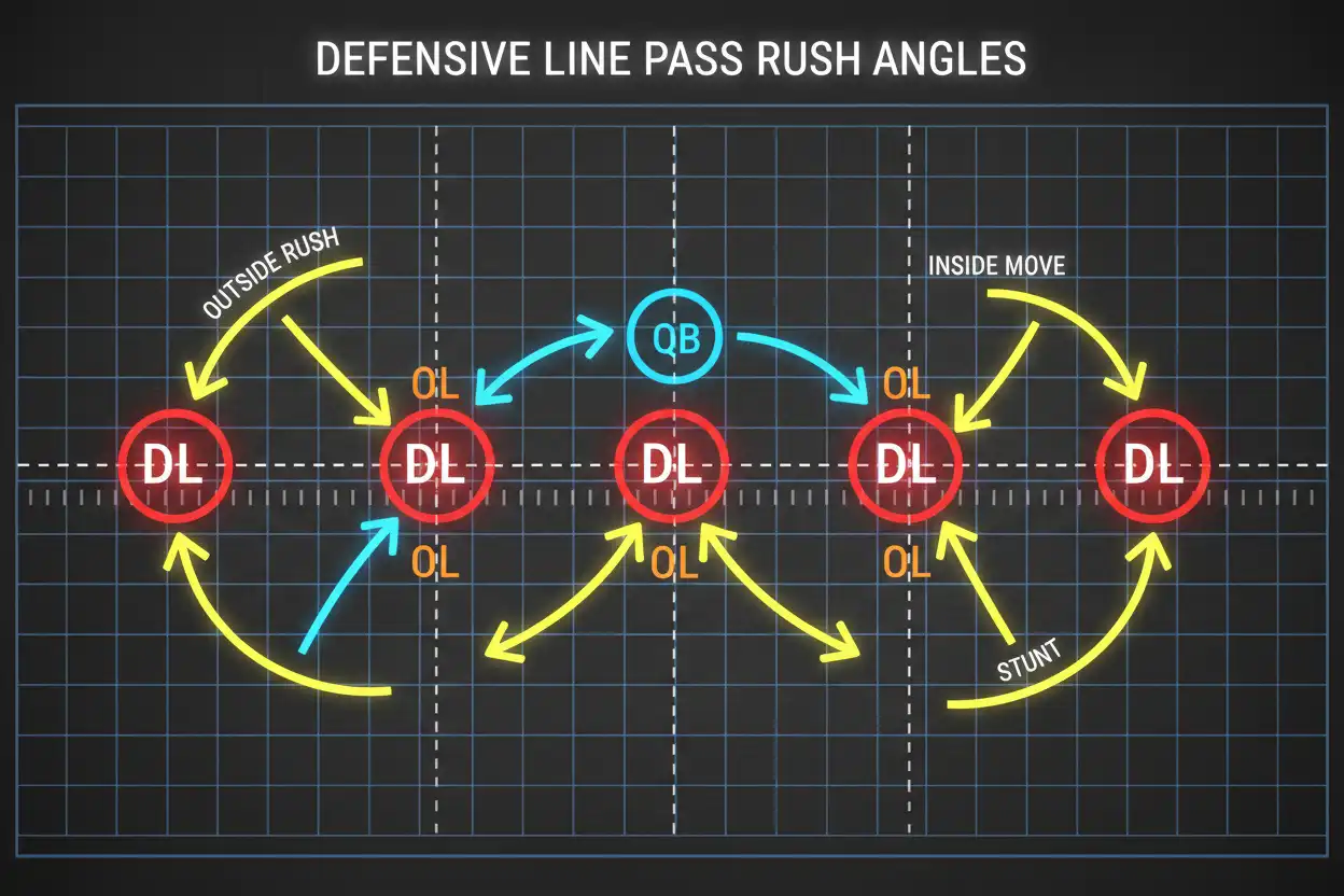 efensive line alignment diagram showing pass rush angles