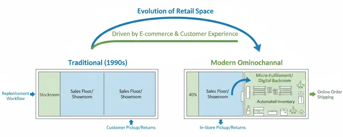 Visual timeline mapping store growth from 1970 to 2026, showing the peak and subsequent decline