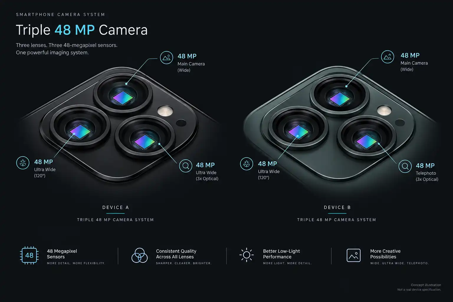 Visual comparison of camera specs between iPhone 15 Pro and iPhone 17 Pro